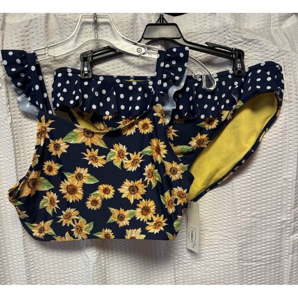 Peyton & Parker Women's SZ 18.5 Sunflower Navy Polka Dots Bikini READ